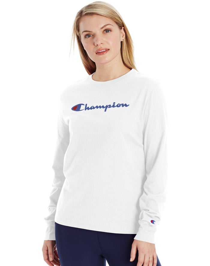 Champion T-Shirt Dames - Wit - Classic Long-Sleeve Script Logo ( 523048-KMI )